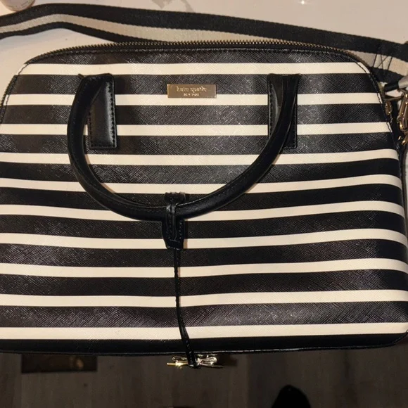 Kate Spade Black and White Striped Satchel - Picture 2 of 4